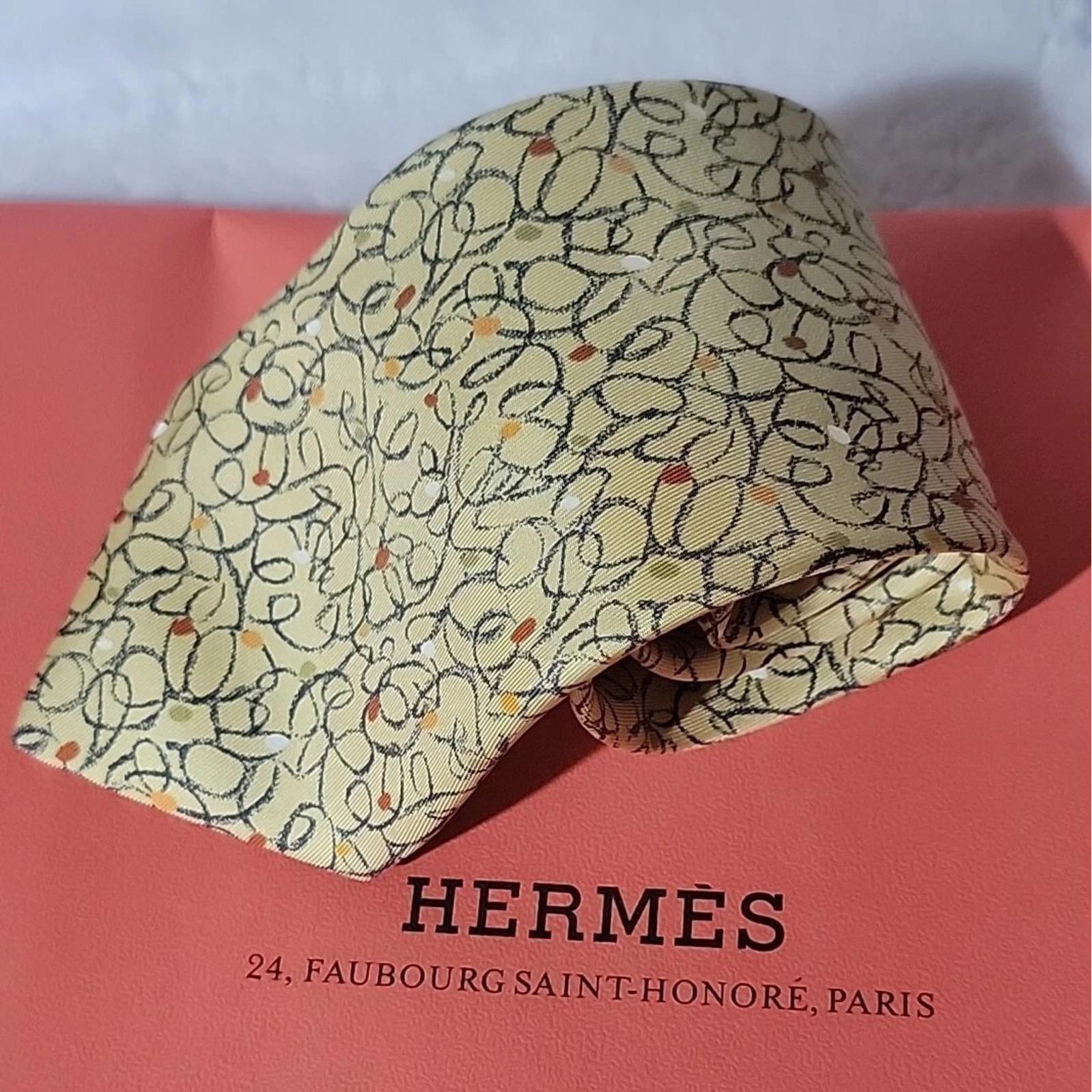 Hermes Top Quality Designer Yellow Neck Tie Patterned 59"